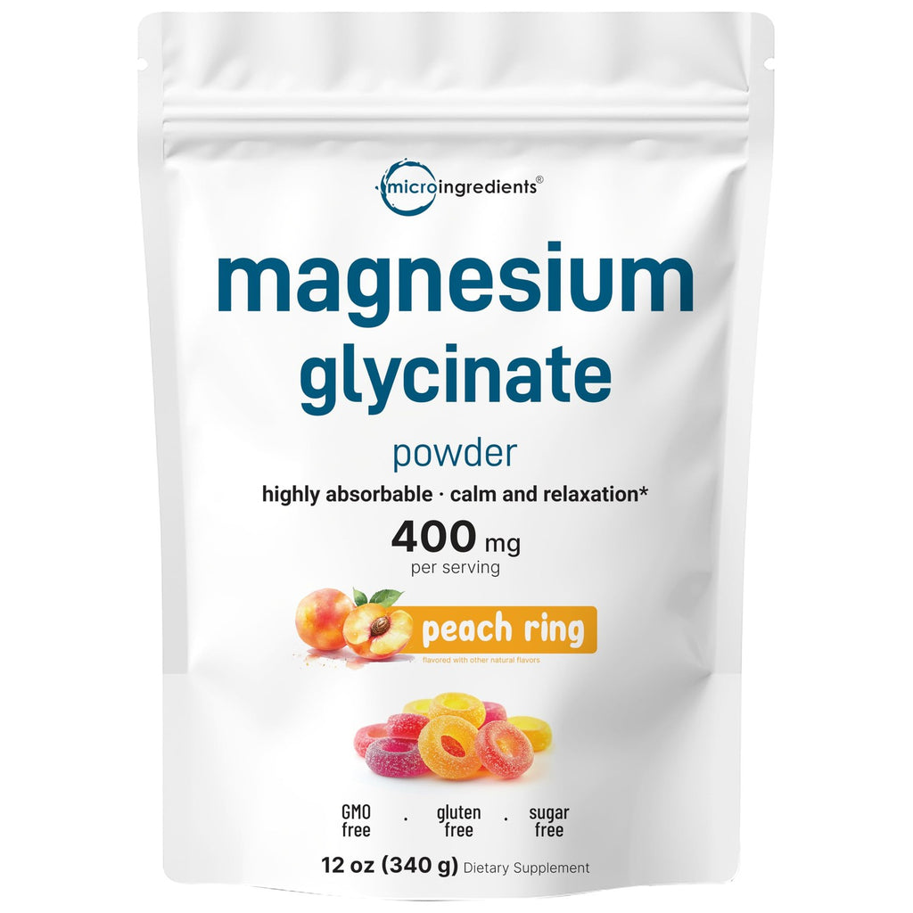 Magnesium Glycinate Powder, 12oz (56 Servings) | Sweet Peach Ring Flavored | Sleep, Muscle, Heart & Nerve Health Support* | Chelated Magnesium Supplement | Non-GMO, Vegan, Sugar Free