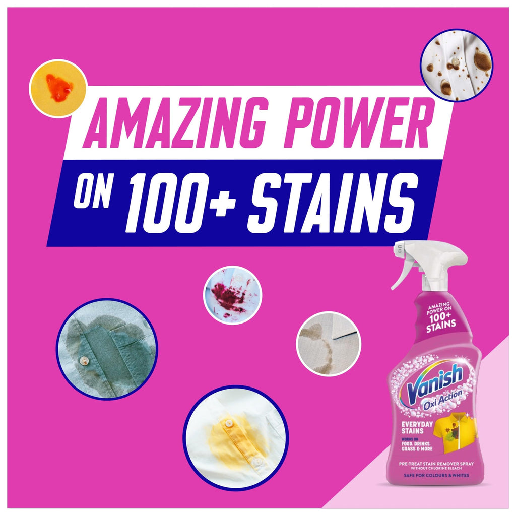 Vanish Oxi Action Pre-Treat For Tough Stains, Fabric Stain Remover Spray, Effective On 100+ Stains, Chlorine Bleach Free Formula, Safe on Everyday Fabrics, 500 ml, Pack of 1