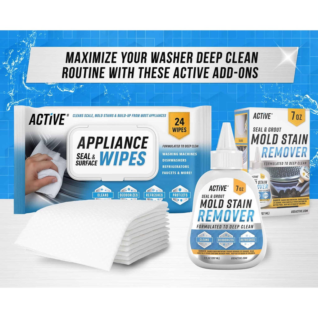 ACTIVE Washing Machine Cleaner for Pet Owners Enzymatic Deep Clean Descaler for Cat & Dog Hair, Urine, Odor, Residue, 24 Septic-Safe Tablets for Top Load, Front Loader, HE Washer Tub - 1 Year Supply