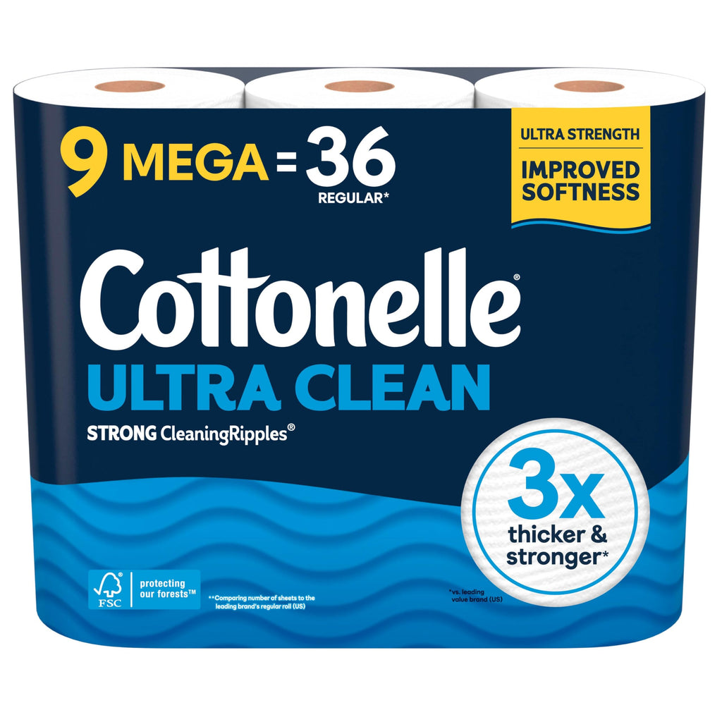 Cottonelle Ultra Clean Toilet Paper, 4 Mega Rolls = 16 Regular Rolls, Packaging May Vary