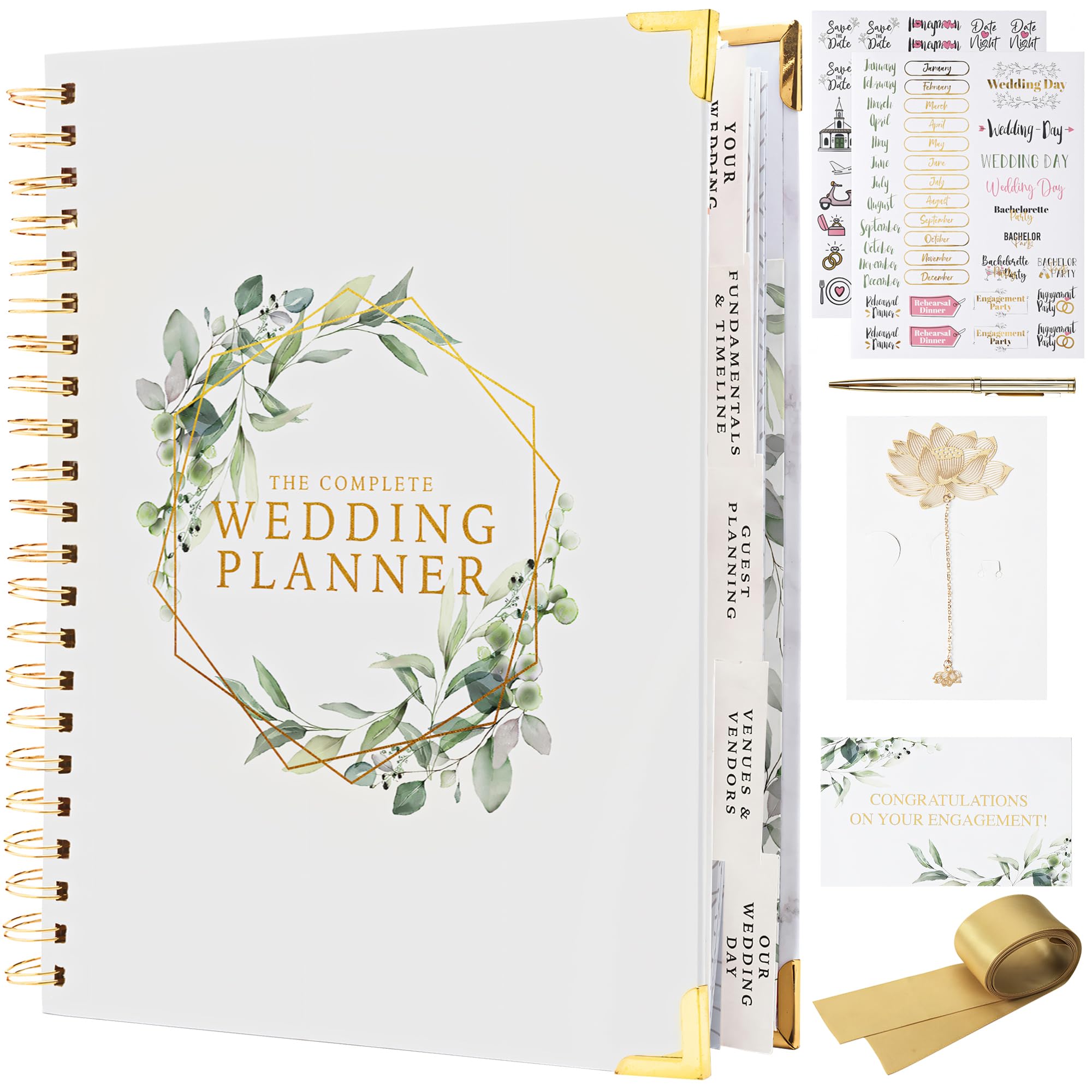 Buy now Your Perfect Day Wedding Planner Book and Organizer - Wedding Planner Book - Bridal Planning Binder with Countdown Calendar - Bride Gifts - (FLORAL) Gold Floral Planner Set at indiglob india