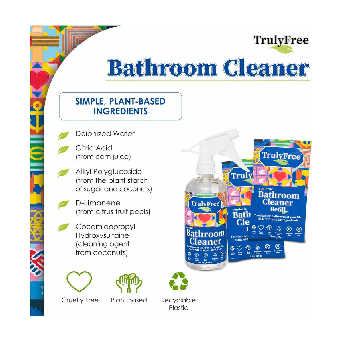 Truly Free Bathroom Cleaner Spray Kit - 16oz + 2 Fills, 3oz ea.