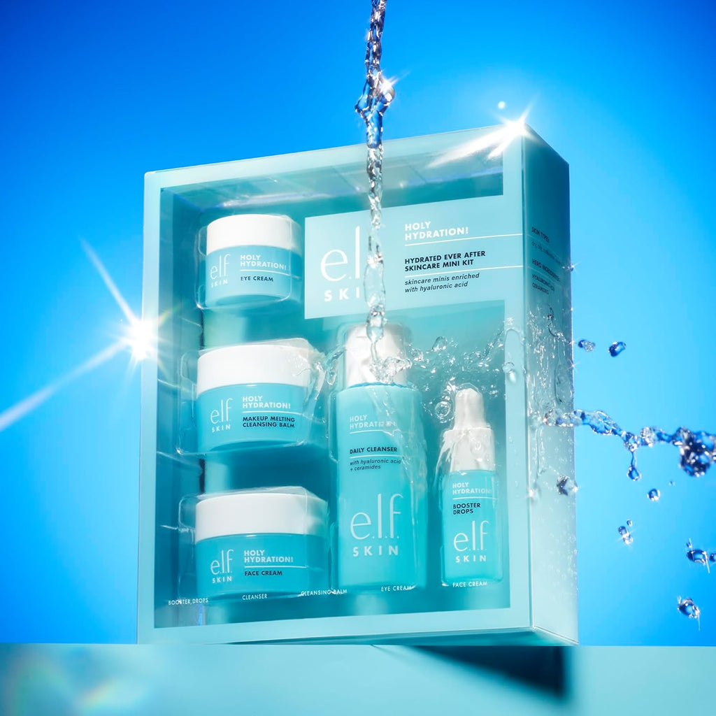 Buy now e.l.f. SKIN Holy Hydration! Hydrated Ever After Skincare Mini Kit, Cleanser, Makeup Remover, Moisturizer & Eye Cream For Hydrating Skin, Airplane-Friendly Sizes at indiglob india