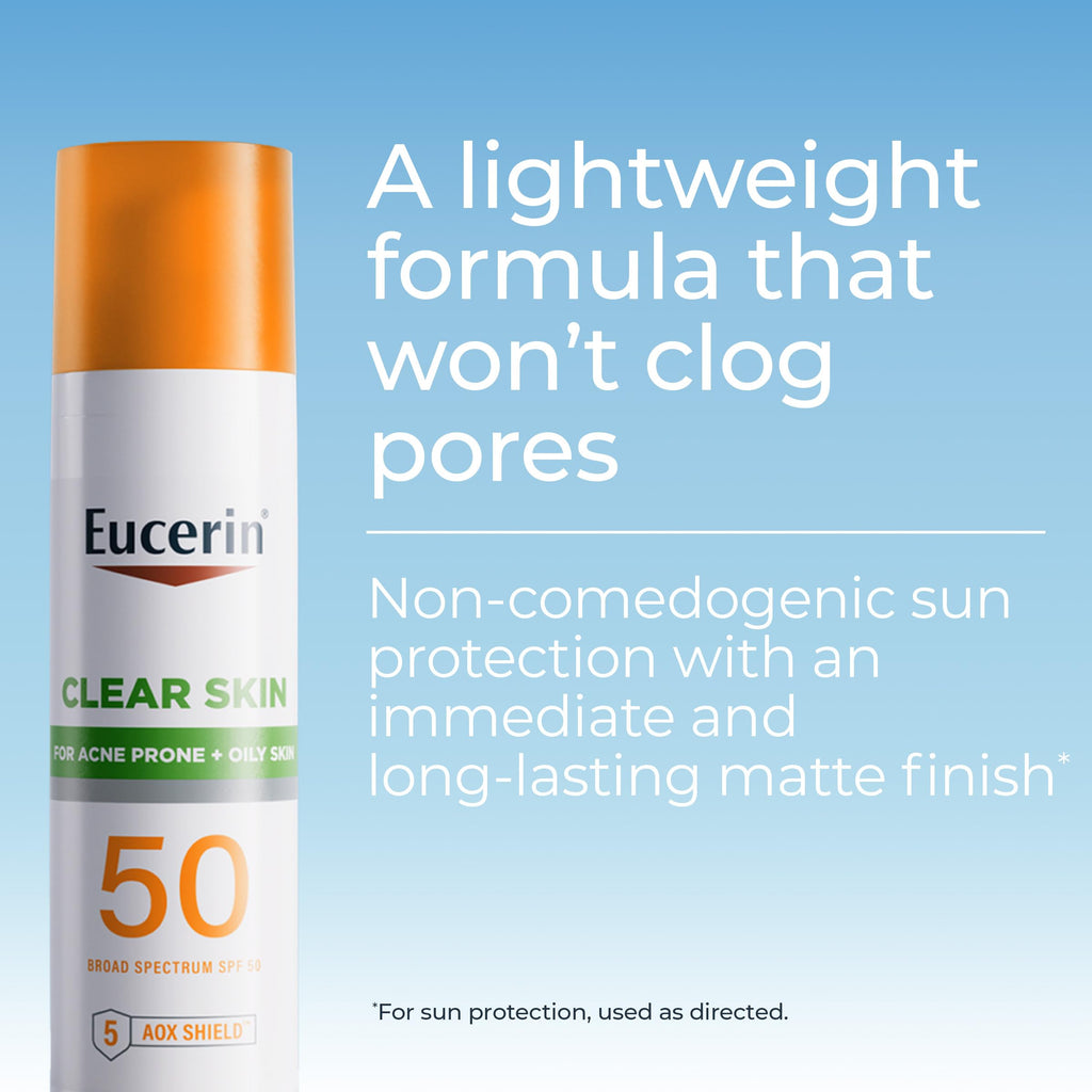 Buy now Eucerin Sun Clear Skin Face Sunscreen Lotion SPF 50 for Acne Prone and Oily Skin, Lightweight Sunscreen with Oil-Absorbing Minerals, Won't Cause Breakouts, Hypoallergenic, 2.5 Fl Oz Bottle at indiglob india