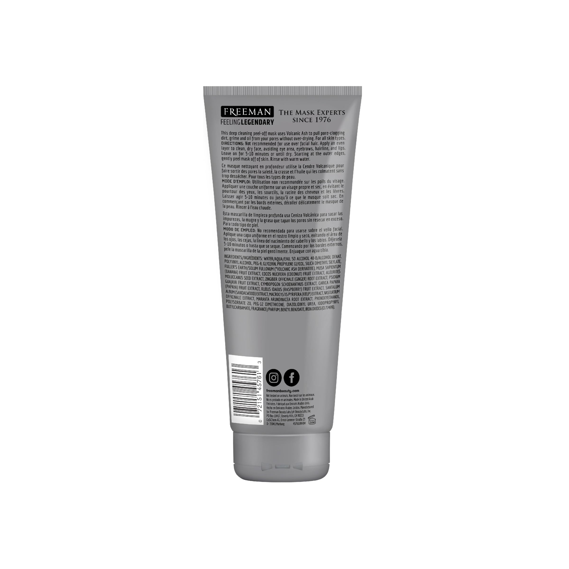 Buy now FREEMAN Pore Clearing Volcanic Ash Peel-Off Gel Facial Mask, Deep Cleansing, Removes Dirt From Pores, Not Over-Drying, Easy-to-use, For Men, 6 fl.oz./175 mL Tube at indiglob india