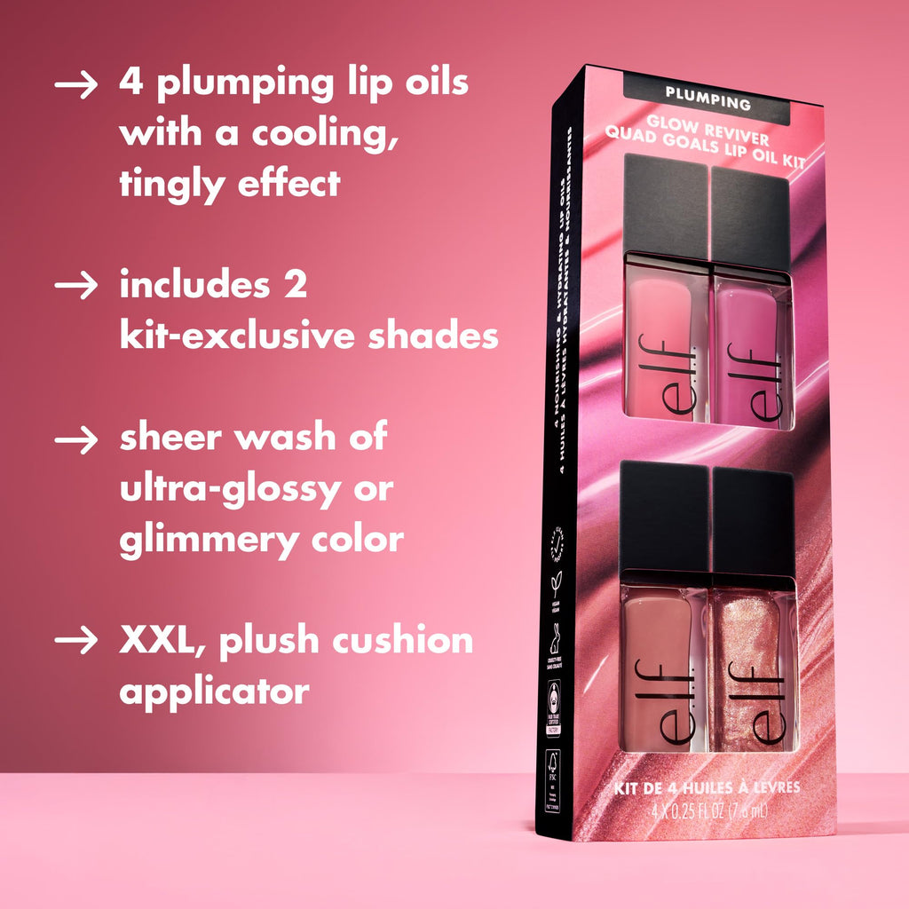 Buy now e.l.f. Glow Reviver Plumping Lip Oil Kit, Nourishing Tinted Lip Oils For A High-Shine Finish, Infused With Jojoba Oil, Vegan & Cruelty-Free, 4 Shades at indiglob india
