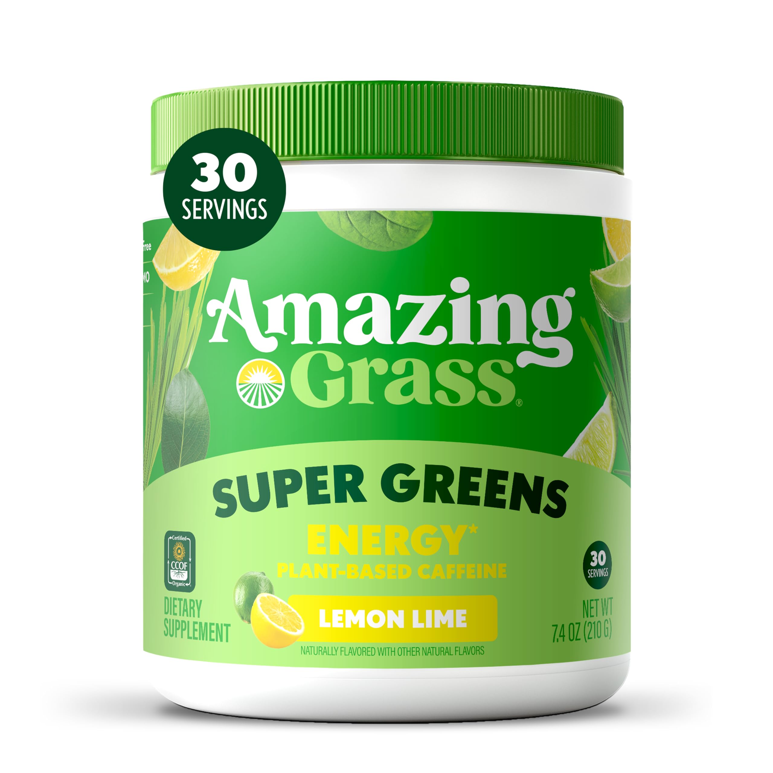 Amazing Grass Super Greens Powder Energy Lemon Lime, 30 Servings | Organic Energy Greens Powder with Plant-Based Caffeine, Yerba Mate & Green Tea Leaf for Sustained Energy & Focus