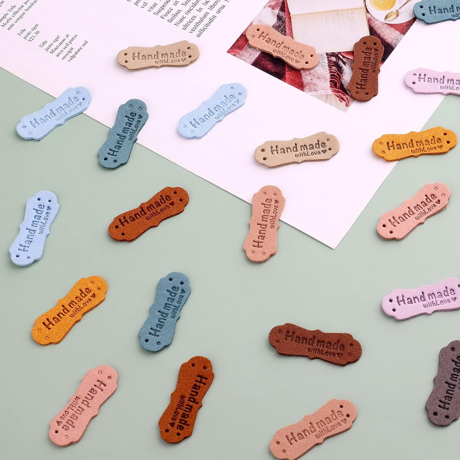 Buy now SAVITA 50pcs Handmade Leather Labels, Microfiber Colorful Leather Labels with Love Hearts Handmade Embossed Crochet Tags with Holes for Crafts Knitting Sewing Hats Purses Clothing (10 Colors) at indiglob india