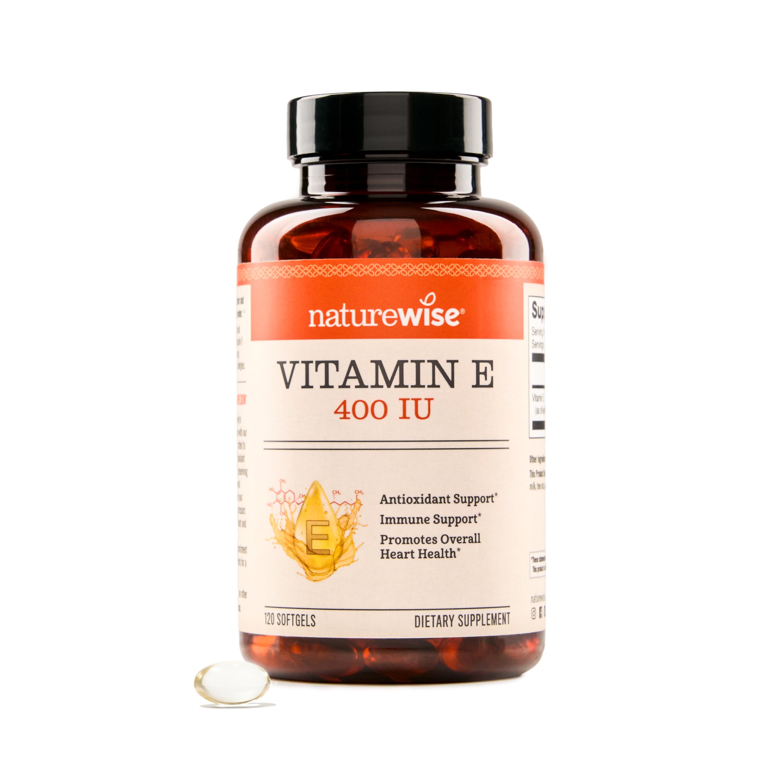 NatureWise Vitamin E 400 IU Softgels (180mg DL-Alpha) - Dairy, Gluten & Soy Free - Non-GMO Antioxidant-Rich Dietary Supplement for Skin, Heart, and Immune Health Support - 4-Month Supply, 120 Count