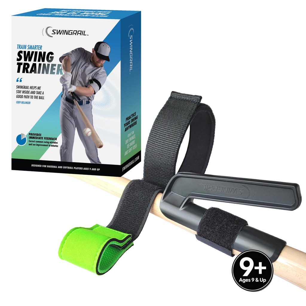 SWINGRAIL Baseball/Softball Hitting Trainer – Swing Trainer Aid for Batting & Hitting Practice – Baseball Training Equipment to Improve Bat Speed, Swing Mechanics, Contact & Timing – For Ages 9 and Up