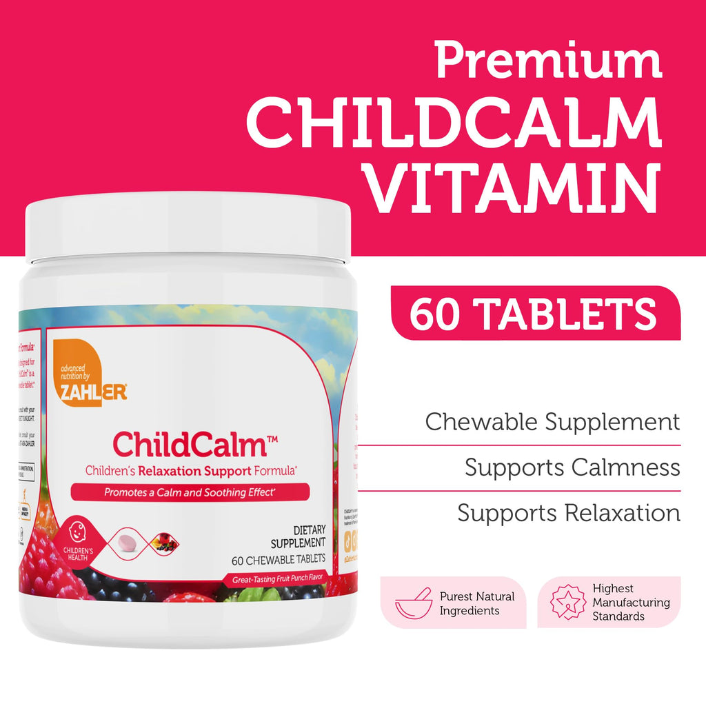Zahler ChildCalm - Supports Calm State & Soothing Effect for Kids - Chewable Magnesium Tablet to Support Good Sleep - Kosher, Non-GMO, Dairy-Free & Soy-Free - Fruit Punch, 60 Tablets, 30 Servings