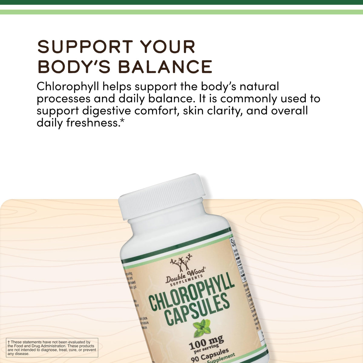 Chlorophyll 100mg, Supports Internal Freshness + Digestion, 90 Capsules