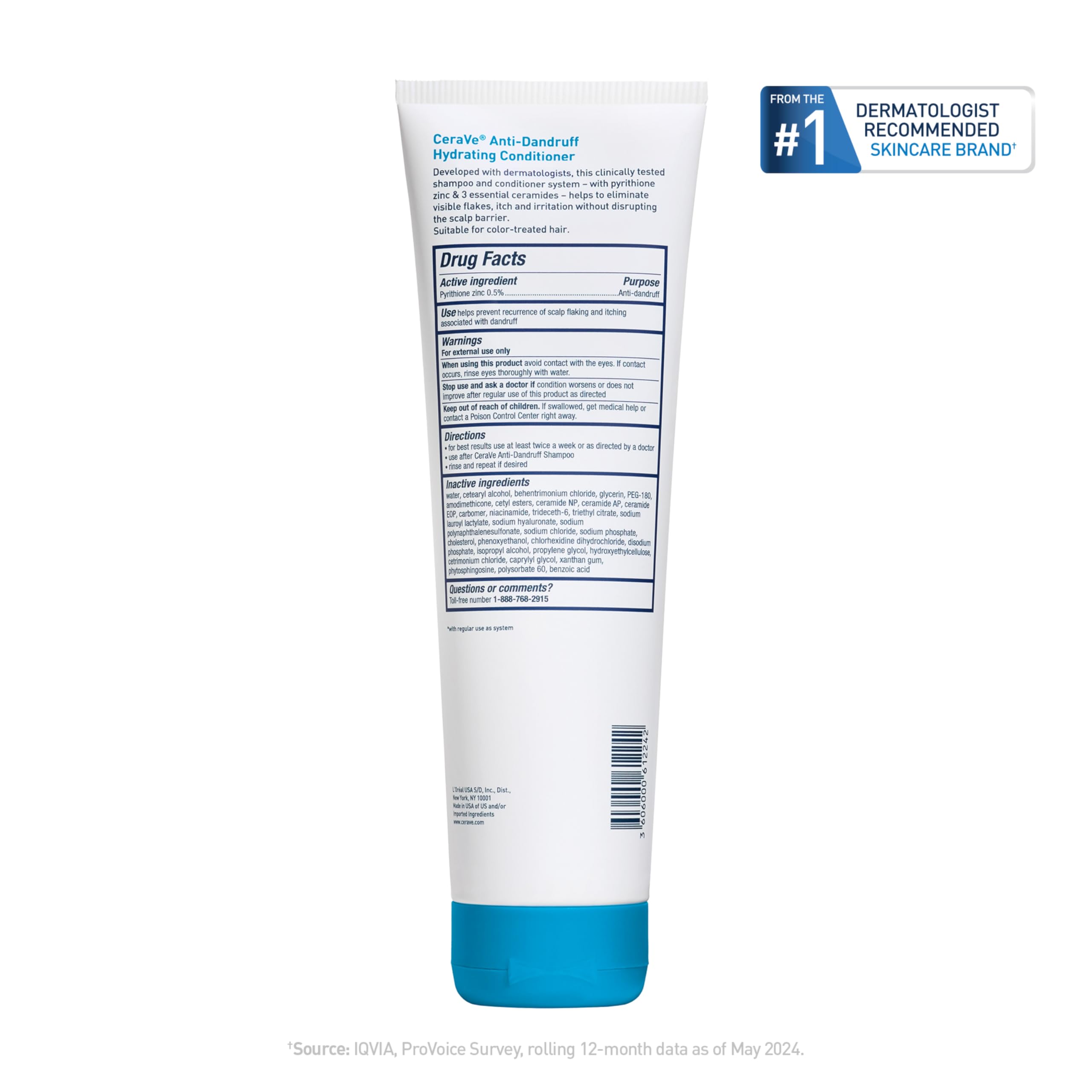 CeraVe Hydrating Anti Dandruff Conditioner with Hyaluronic Acid, 9oz | 0.5% Pyrithione Zinc Dandruff Treatment with Niacinamide That Helps Eliminate Flakes and Reduce Itchy Scalp, Sulfate-Free