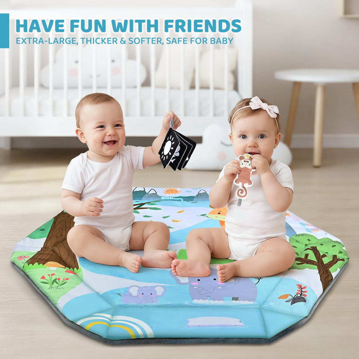 Baby Gym Play Mat, 8-in-1 Tummy Time Mat & Ball Pit with 6 Toys, Washable Baby Activity Play Mat for Visual, Hearing, Sensory, Motor Development, Baby Toys Gift for Toddler Infant 0-3-6-9-12 Months