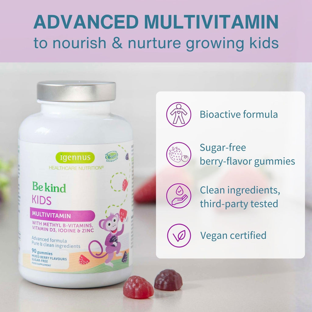 Igennus Methylated Kids Multivitamin Gummies, Age 4+, 6 x 90 Gummies | Clean Label & Third Party Tested, No Artificial Sweeteners or Flavors, Sugar Free, Natural Berry Flavor, Non-GMO, Halal
