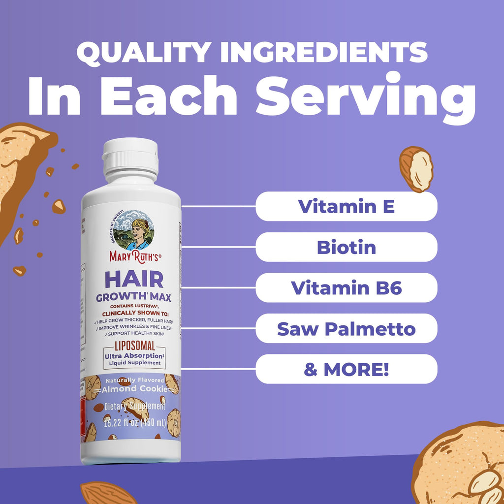 MaryRuth's Hair Growth Max Liposomal 10000mcg Biotin, Thicker Hair, 15.22oz | Lustriva® + Pumpkin Seed Oil, Hair Care, Wrinkles, Fine Lines, Skin Care, Ages 18+