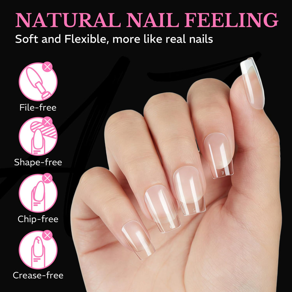 Discover our 600pcs Medium Almond Soft Gel Nail Tips. Flexible and natural feeling. Order online for a perfect manicure experience.