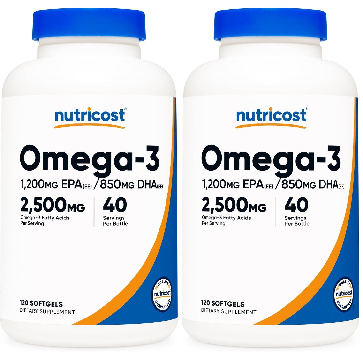 Nutricost Omega 3 Fish Oil (2500MG) 120 Softgels, 40 Servings | Fish Oil, Wild Caught! 1200mg EPA 850mg DHA, GMO-Free, Gluten Free