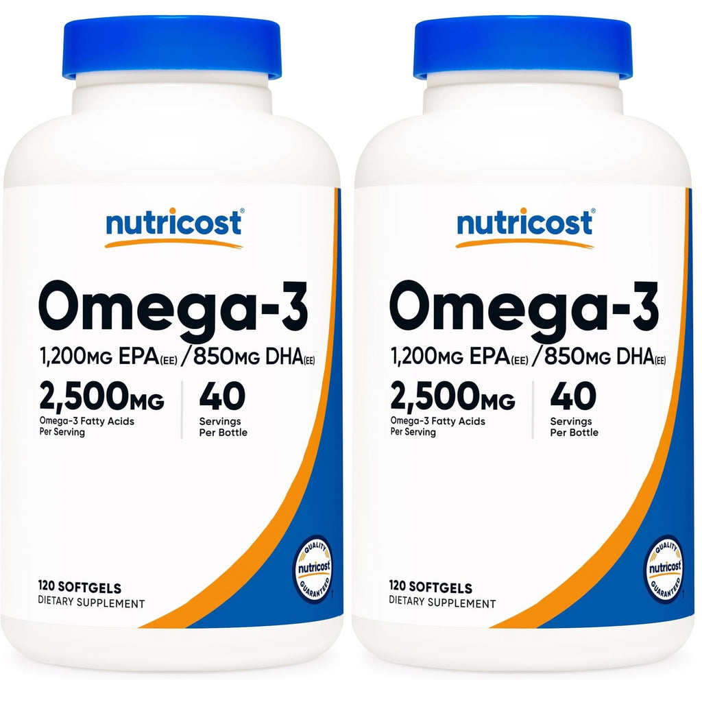 Nutricost Omega 3 Fish Oil (2500MG) 120 Softgels, 40 Servings | Fish Oil, Wild Caught! 1200mg EPA 850mg DHA, GMO-Free, Gluten Free
