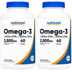 Nutricost Omega 3 Fish Oil (2500MG) 120 Softgels, 40 Servings | Fish Oil, Wild Caught! 1200mg EPA 850mg DHA, GMO-Free, Gluten Free