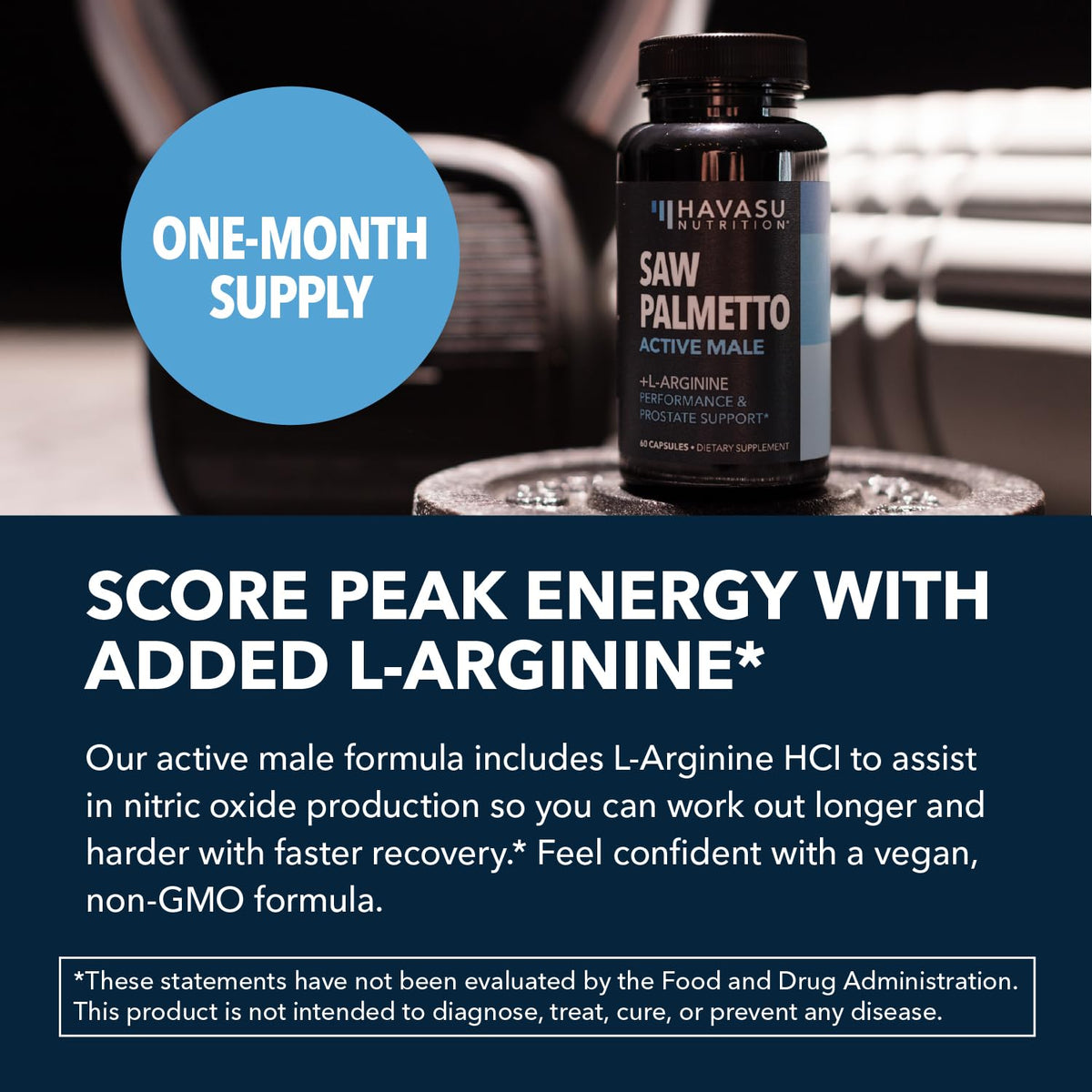 Saw Palmetto and L-Arginine for Men Capsules for Men's Health, 30 Servings