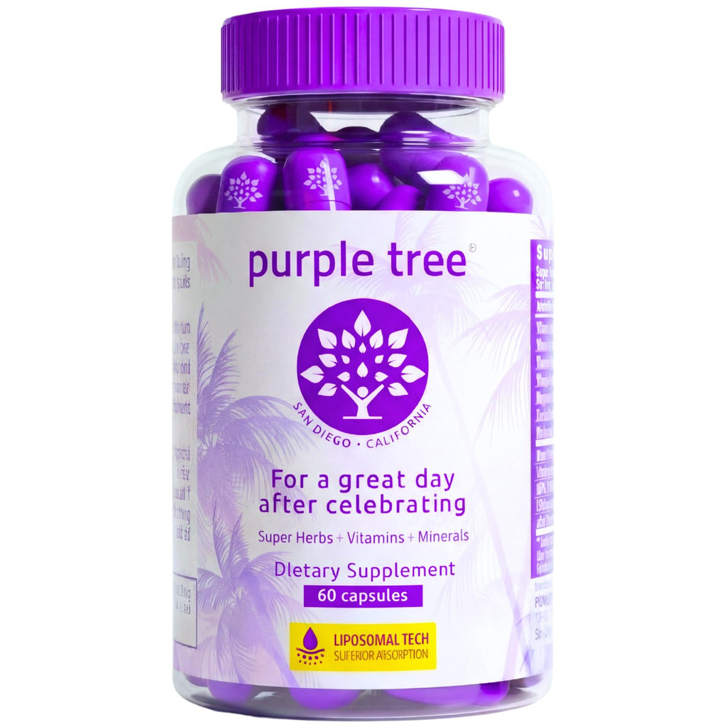 purple tree Post-Celebration Wellness Supplement | Liposomal Dihydromyricetin (DHM), L-Glutathione, Milk Thistle for Liver Support & Hydration | Electrolytes, B Vitamins, Willow Bark | 60 Capsules