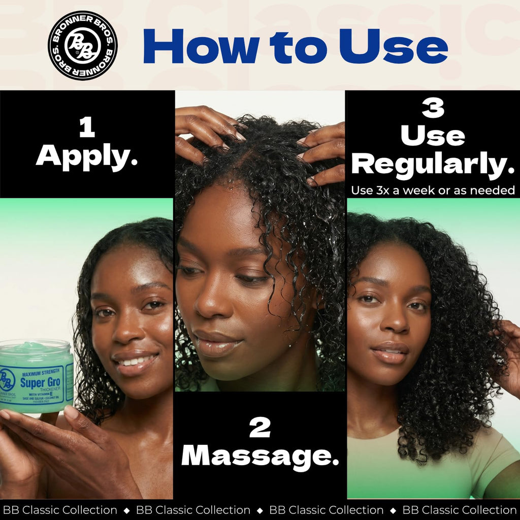 Bronner Bros Maximum Strength Super Gro Hair Grease & Scalp Treatment, 6oz | Hair Dress for Dry Scalp, Breakage Support, Shine & Healthy Hair, With Coconut Oil, Vitamins, Sage & Sulfur, All Hair Types