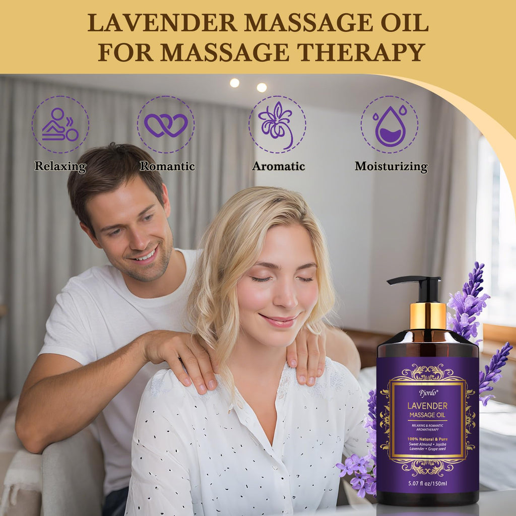 Pjordo 3 Pack Massage Oil for Massage Therapy, Lavender Oil for Relaxation, Sore Muscle Arnica Oil & Cellulite Massage Oil, with Massage Roller Ball & Thumb Saver Tool, Massage Kit for Him Her