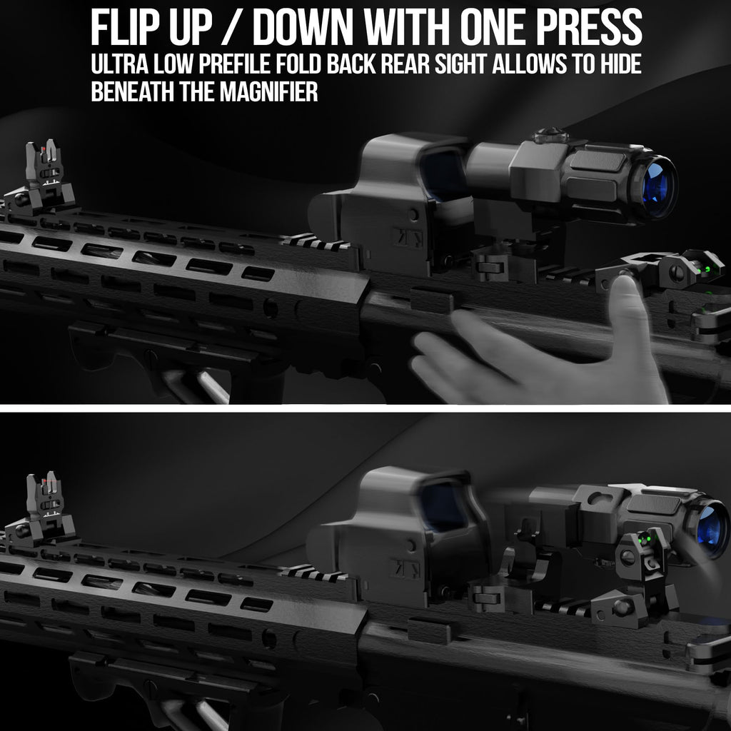 Visiofire Fiber Optic Iron Sights for Picatinny Rail | Flip Up Front and Rear Backup Sights with Red Green Dots | Tool-Free Ajustable Rear Flip Up Sights | Pop Up Fiber Optic Sights Rapid Transition
