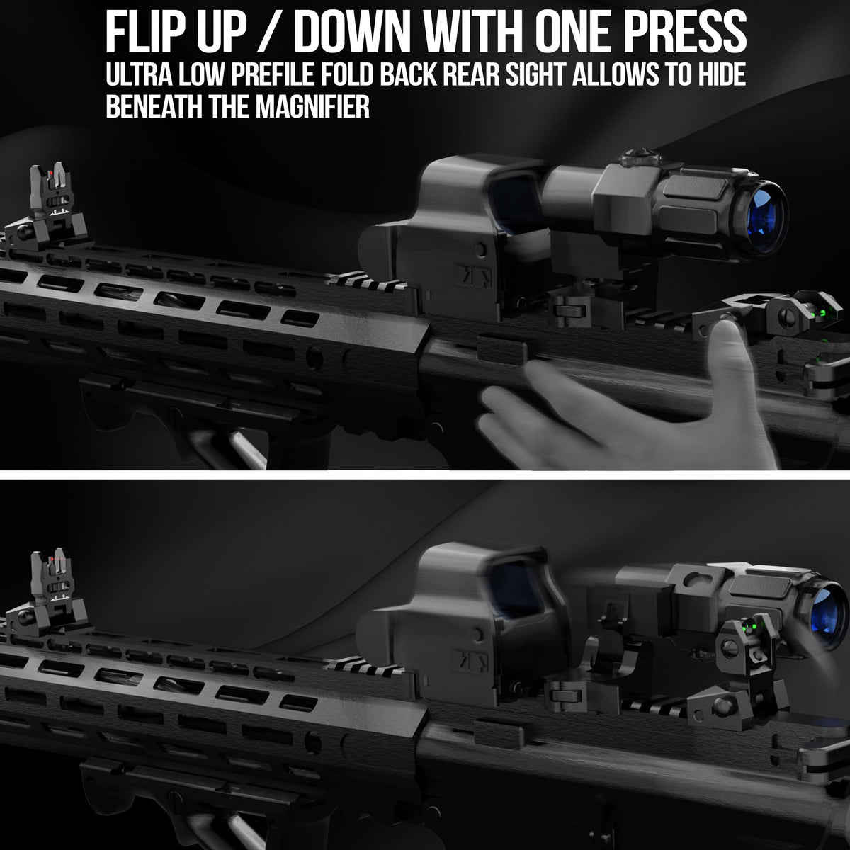 Visiofire Fiber Optic Iron Sights for Picatinny Rail | Flip Up Front and Rear Backup Sights with Red Green Dots | Tool-Free Ajustable Rear Flip Up Sights | Pop Up Fiber Optic Sights Rapid Transition