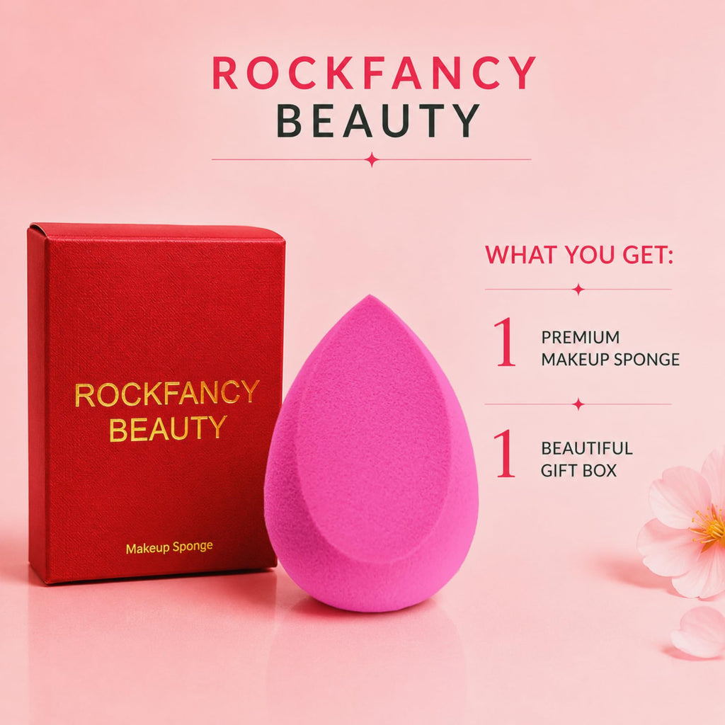 RockFancy Makeup Sponge with Low Absorption and Flawless Finish, Latex Free PU with Wet Dry Use for Foundation, Concealer and Contour, Ideal for Liquid, Cream and Powder for a Smooth Complexion