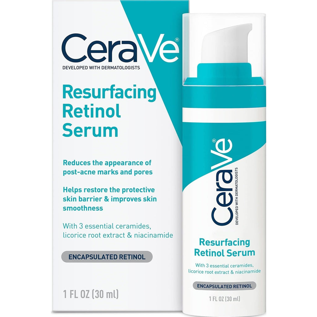 CeraVe Resurfacing Retinol Face Serum with Niacinamide, Pore Minimizer, 1oz | Skin Care Brightening Serum with Licorice Root, Acne Scar & Hyperpigmentation Treatment, Dark Spot Corrector, Skin Repair