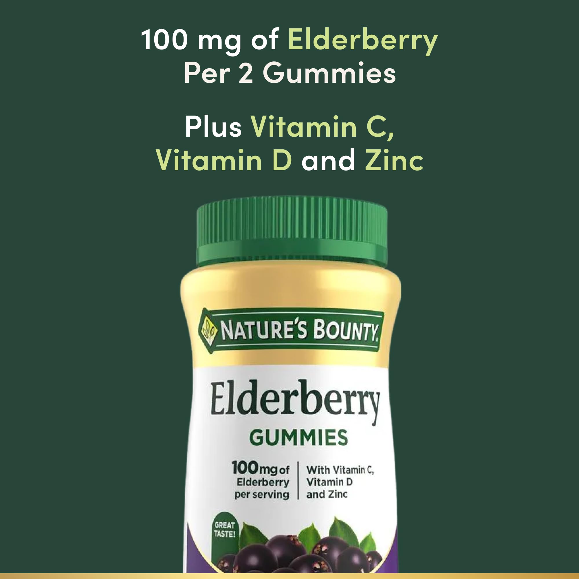 Nature's Bounty Elderberry Gummies 100 mg, 70ct | Supports Immune Health, Contains Vitamins A, C, D, E, Zinc