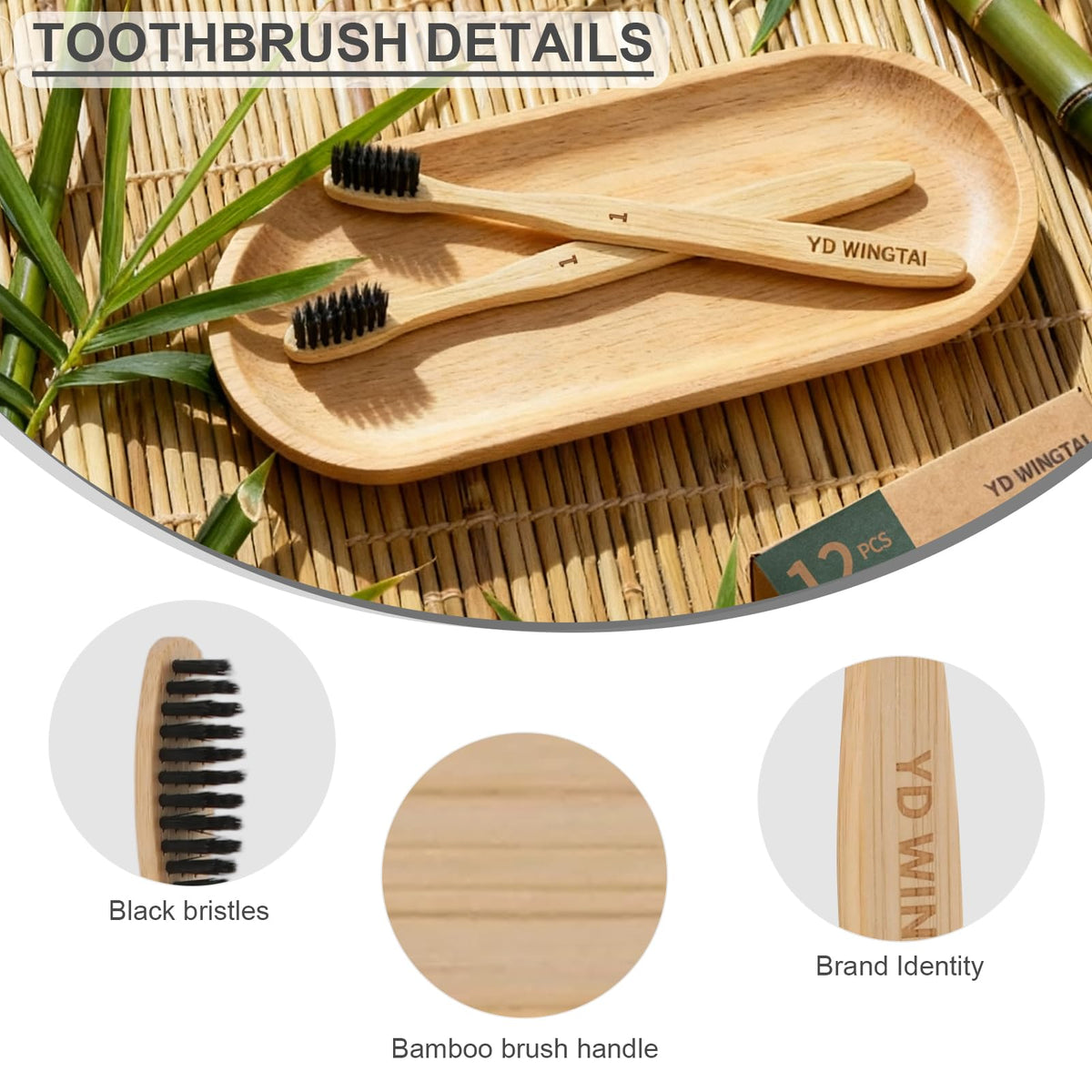 Bamboo Toothbrushes Wooden 12pack Natural Organic Charcoal Brush