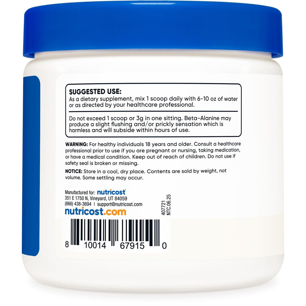 Nutricost Beta Alanine Powder 300 Grams (10.7oz) - 3 Grams Per Serving