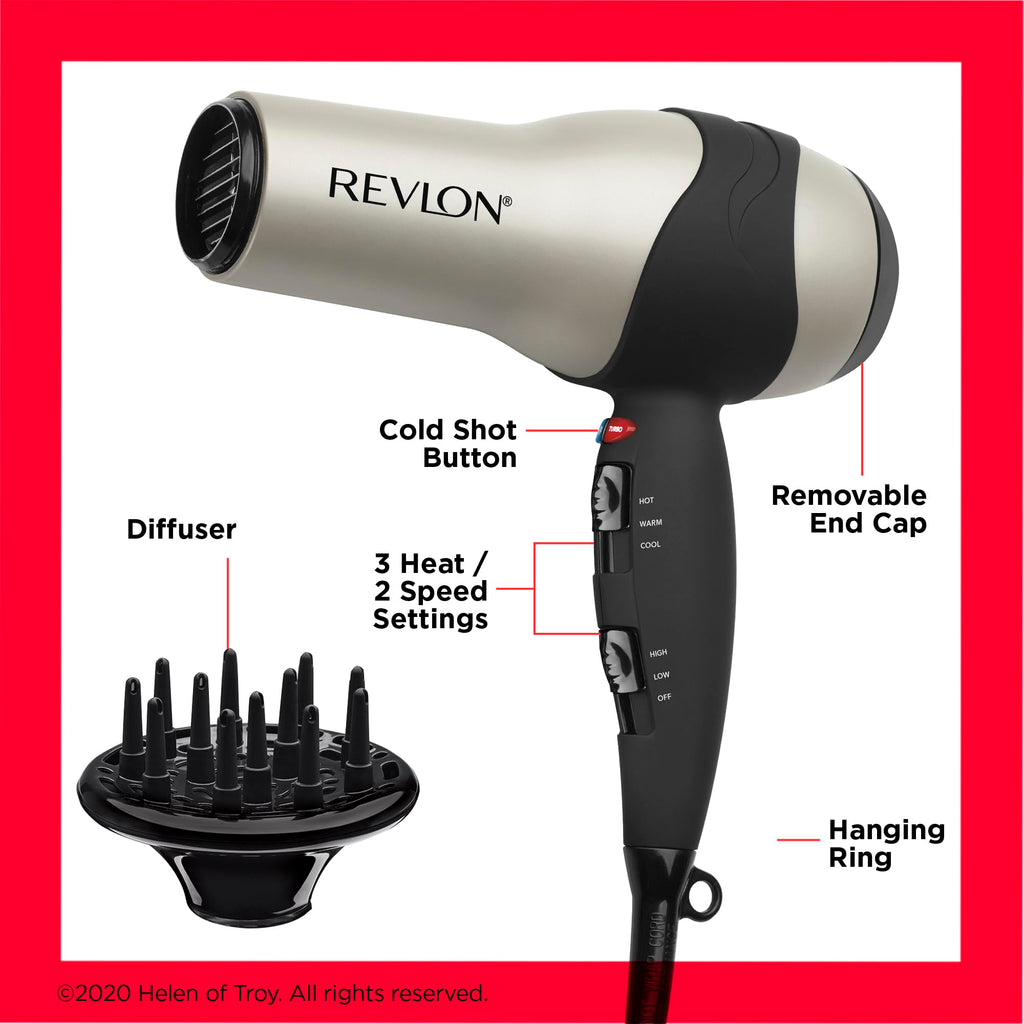REVLON Turbo Hair Dryer | 1875 Watts of Maximum Shine, Fast Dry (Silver) | Built for Speed, Style & Shine, Fast Drying, Reduces Frizz, 3X Ceramic Coating