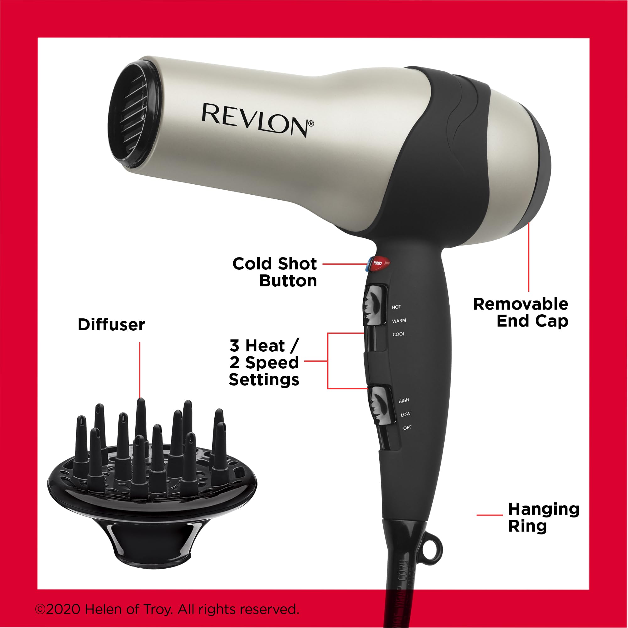 REVLON Turbo Hair Dryer | 1875 Watts of Maximum Shine, Fast Dry (Silver) | Built for Speed, Style & Shine, Fast Drying, Reduces Frizz, 3X Ceramic Coating