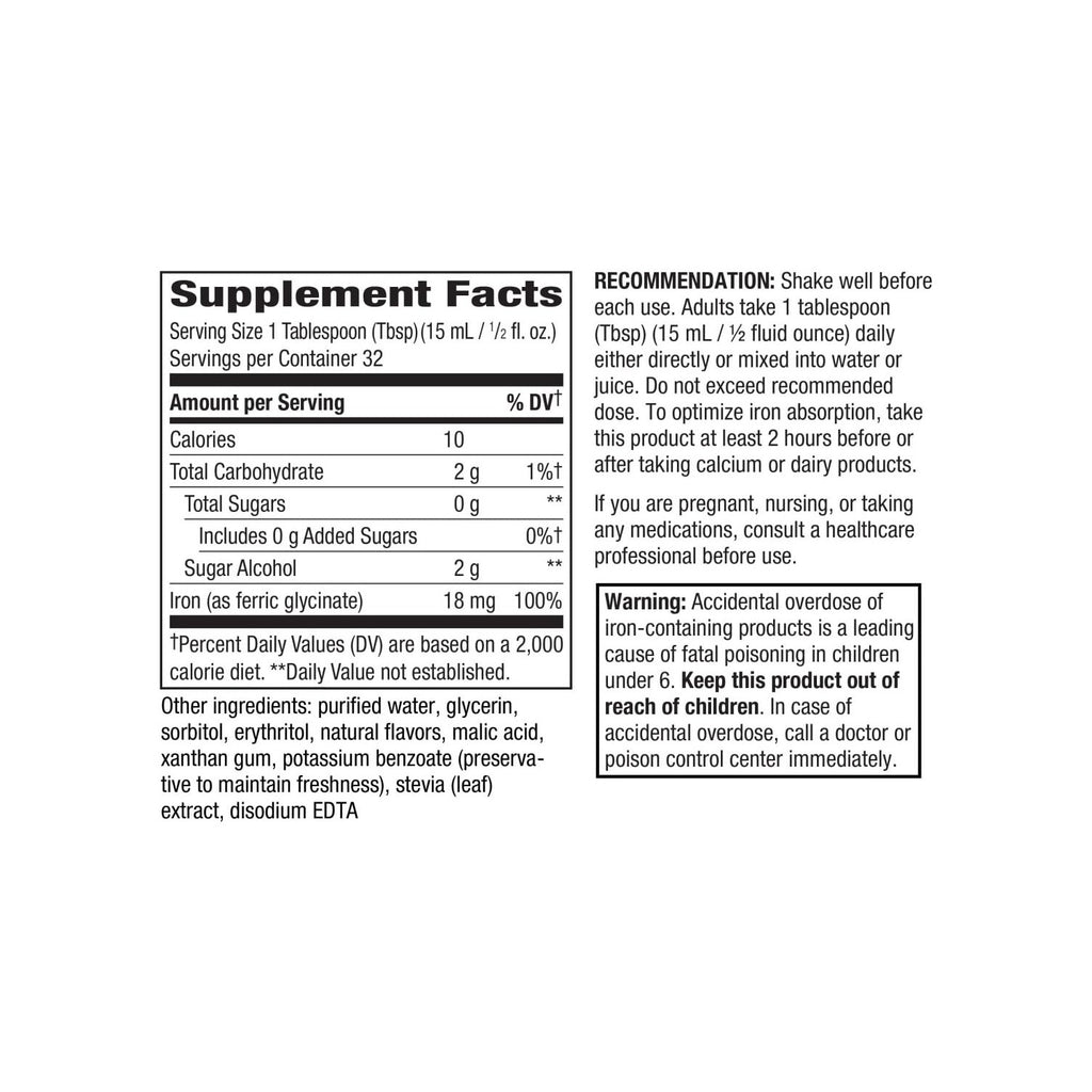 Nature’s Way Liquid Iron Supplement, 18 mg per Serving, Berry, 16 Fl Oz | Gentle Glycinate Iron, Fast-Absorbing Liquid, Iron for Red Blood Cell Support and Energy Metabolism*, No Sugar Added