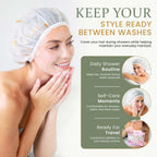 Shower Caps for Women Reusable Waterproof, 2 PCS Shower Caps + 5 Hair Ties