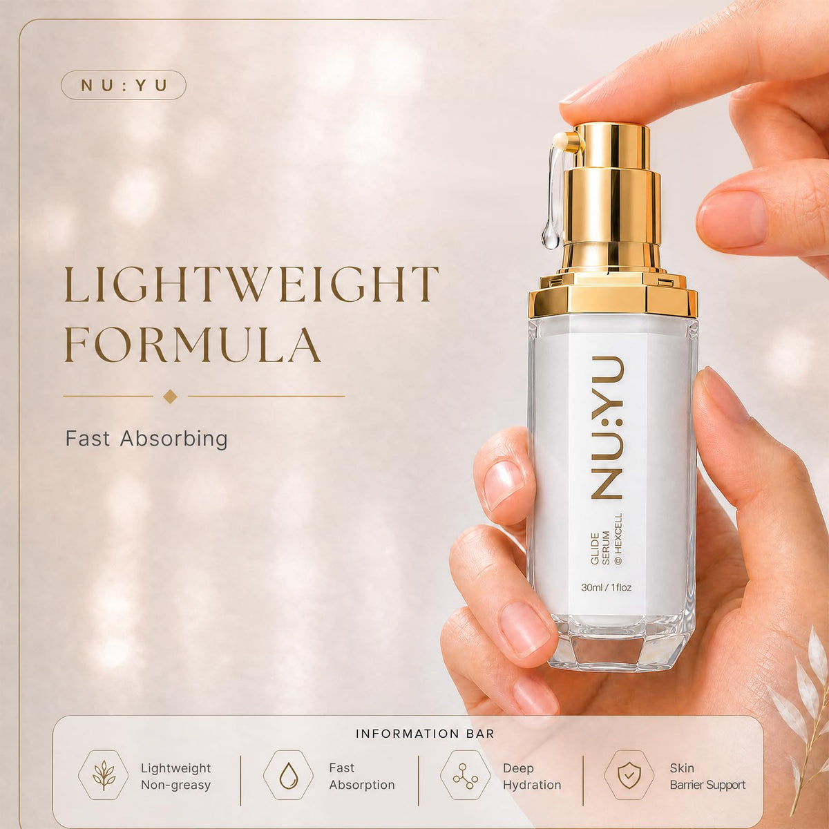 NuYu Glide Facial Hair Minimizing Serum for Women, Post Hair Removal Face Serum for Upper Lip, Chin & Cheeks, Helps Slow Regrowth and Soften Hair, Hydrating Skin Barrier Care for Smooth