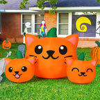 COMIN Halloween Inflatable 5FT Long Three Pumpkin Cat Head Combo with Built-in LEDs, Blow Up Yard Decoration for Holiday Party Indoor, Outdoor, Yard, Garden, Lawn