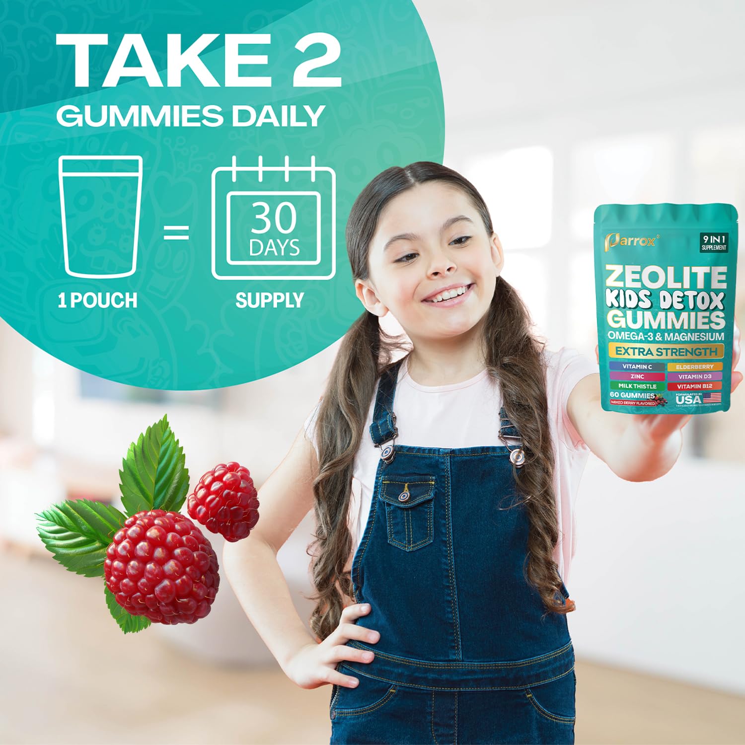 Zeolite Kids Detox Gummies, 9-in-1 Sugar-Free, Mixed Berry, 2 Pack | Extra Strength with Zeolite, Omega-3, Magnesium, Elderberry, Vitamin C, Milk Thistle, Vitamin D3, Zinc, B12