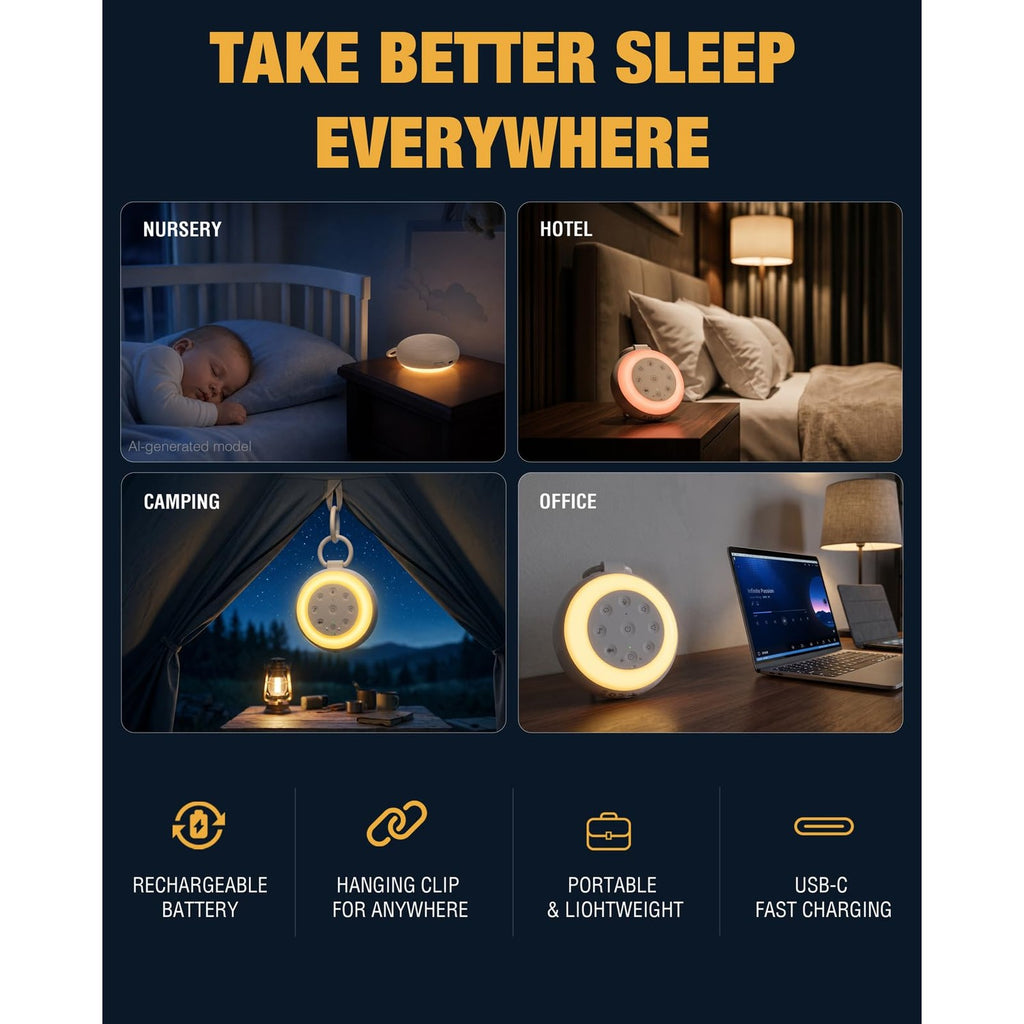 MEGATEK Portable Sound Machine, White Noise Machine for Sleeping