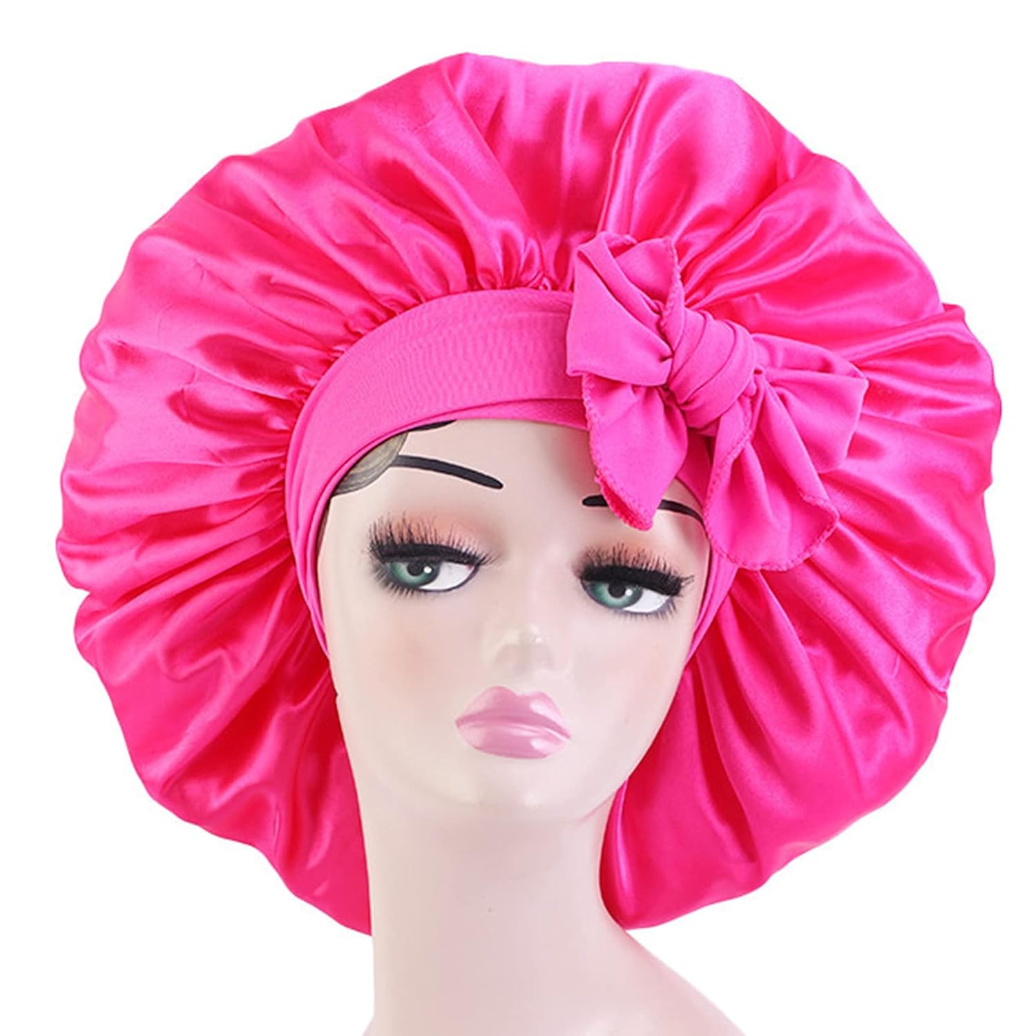 Buy now Satin Bonnet Silk for Hair Sleeping: Women Tie Bonnets Adjustable Night Cap Jumbo Size Comfortable Wide Band for Braids Curly Long Hair (Black) XX-Large HotPink at indiglob india