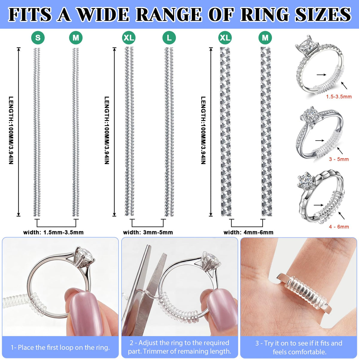 114Pcs 3-in-1 Ring Sizers for Loose Rings, Anti-Slip, Reduce 0.5-1 Size