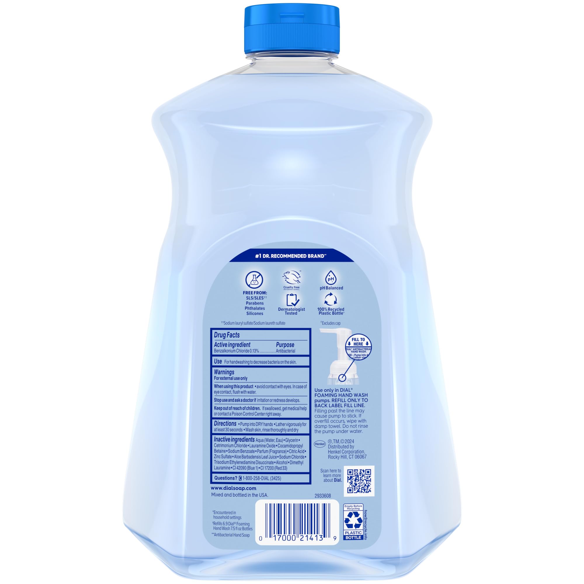 Dial Antibacterial Defense Foaming Hand Soap Refill, Spring Water, 52 Fl Oz | With aloe vera, dermatologist-tested, gentle on skin, free from parabens and SLS and SLES, moisturizing formula