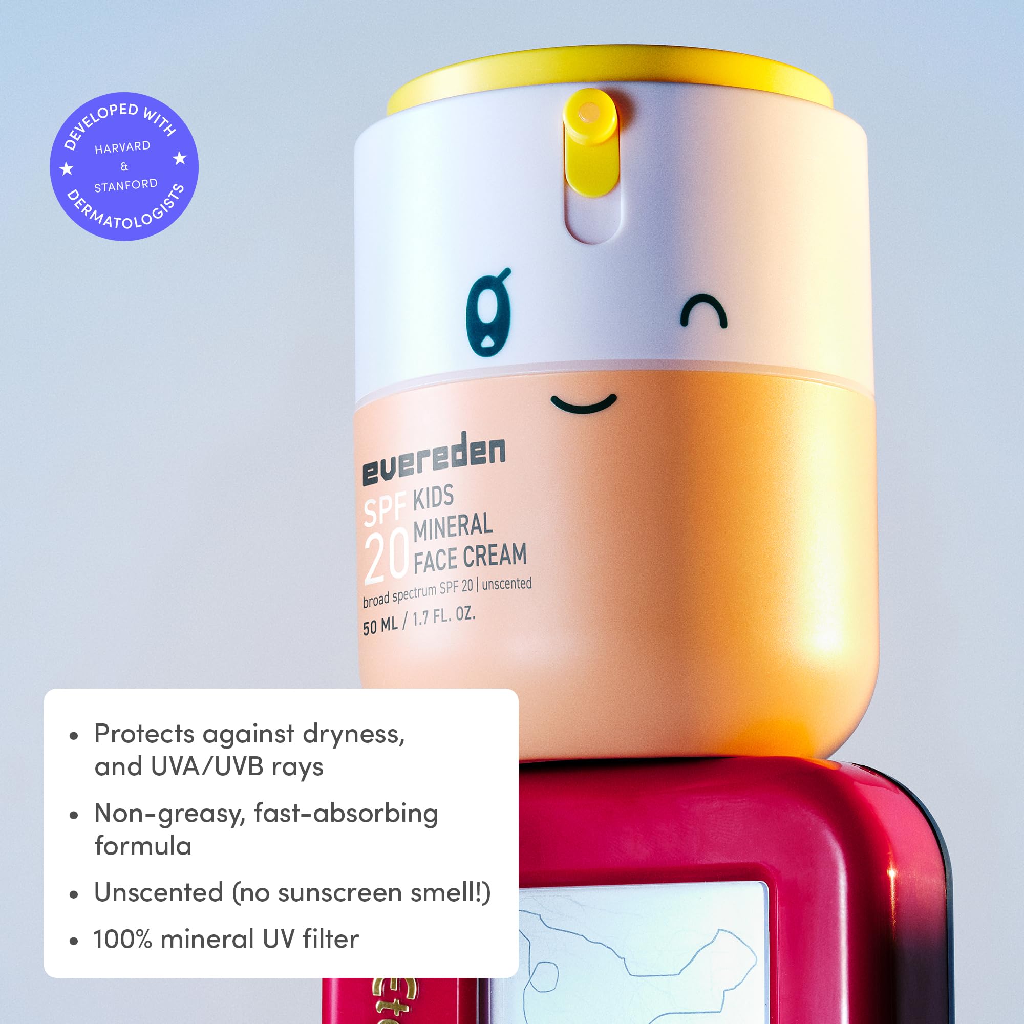 Evereden Kids Mineral Face Cream SPF 20, Dermatologist-Tested, Zinc Oxide | Kids Daily Sunscreen with Vitamin B5, 100% Mineral UV Filter, Fragrance-Free, Clean, Vegan, No Phenoxyethanol, FSA Eligible