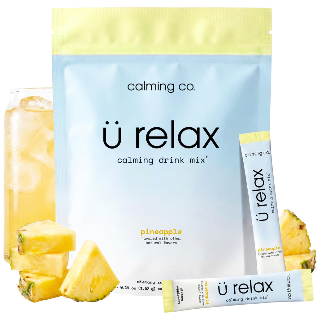 Ü Relax 2.0 Powder Drink Mix, Pineapple, Ashwagandha & L-Theanine, Adaptogens, Cortisol, Sleep Aid, Ready-to-Mix, Sugar Free, Zero Calorie, 20 Stick Packs