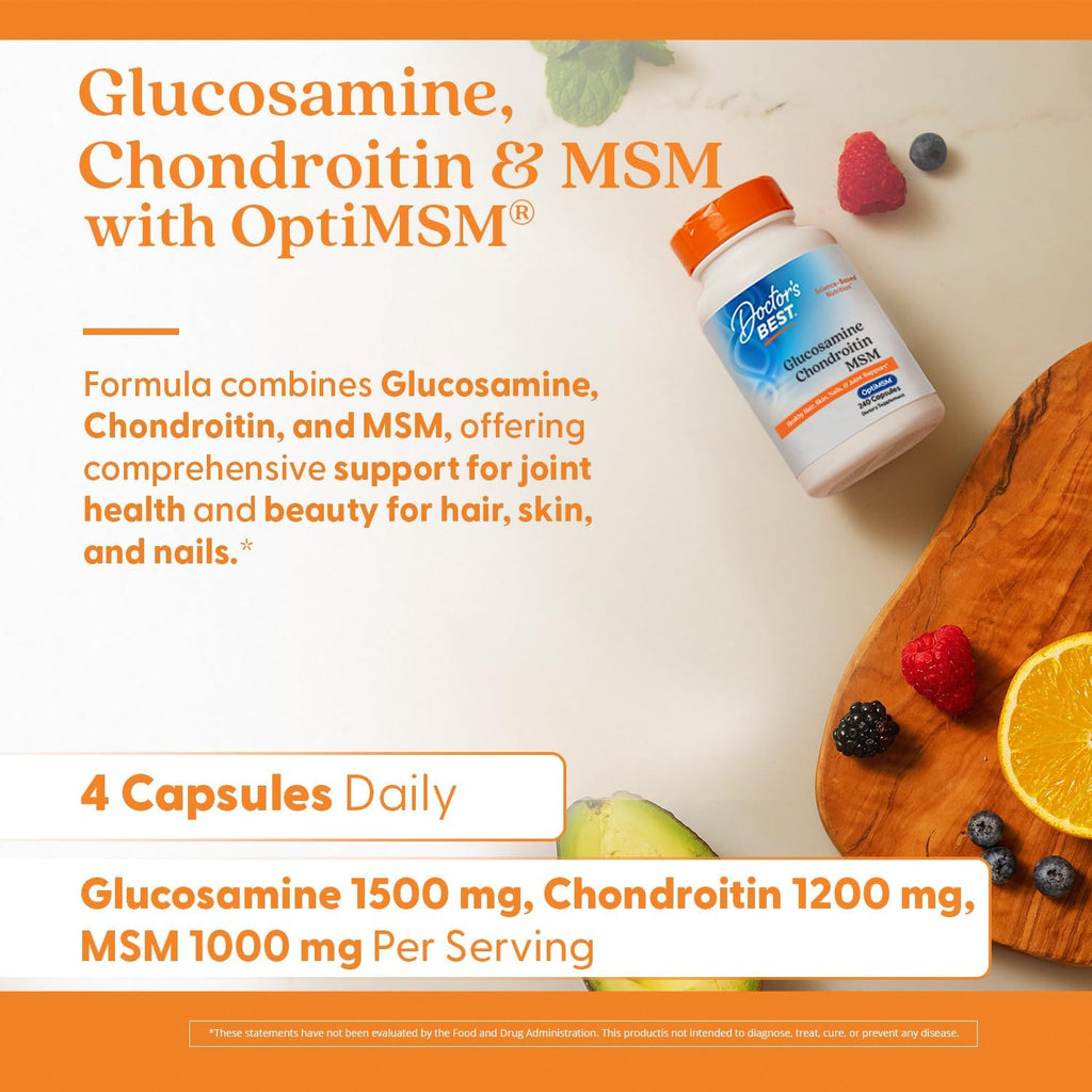 Buy now Doctor's Best Glucosamine Chondroitin Msm with OptiMSM Capsules, Supports Healthy Joint Structure, Function & Comfort, Non-GMO, Gluten Free, Soy Free, 240 Count (Pack of 1) at indiglob india