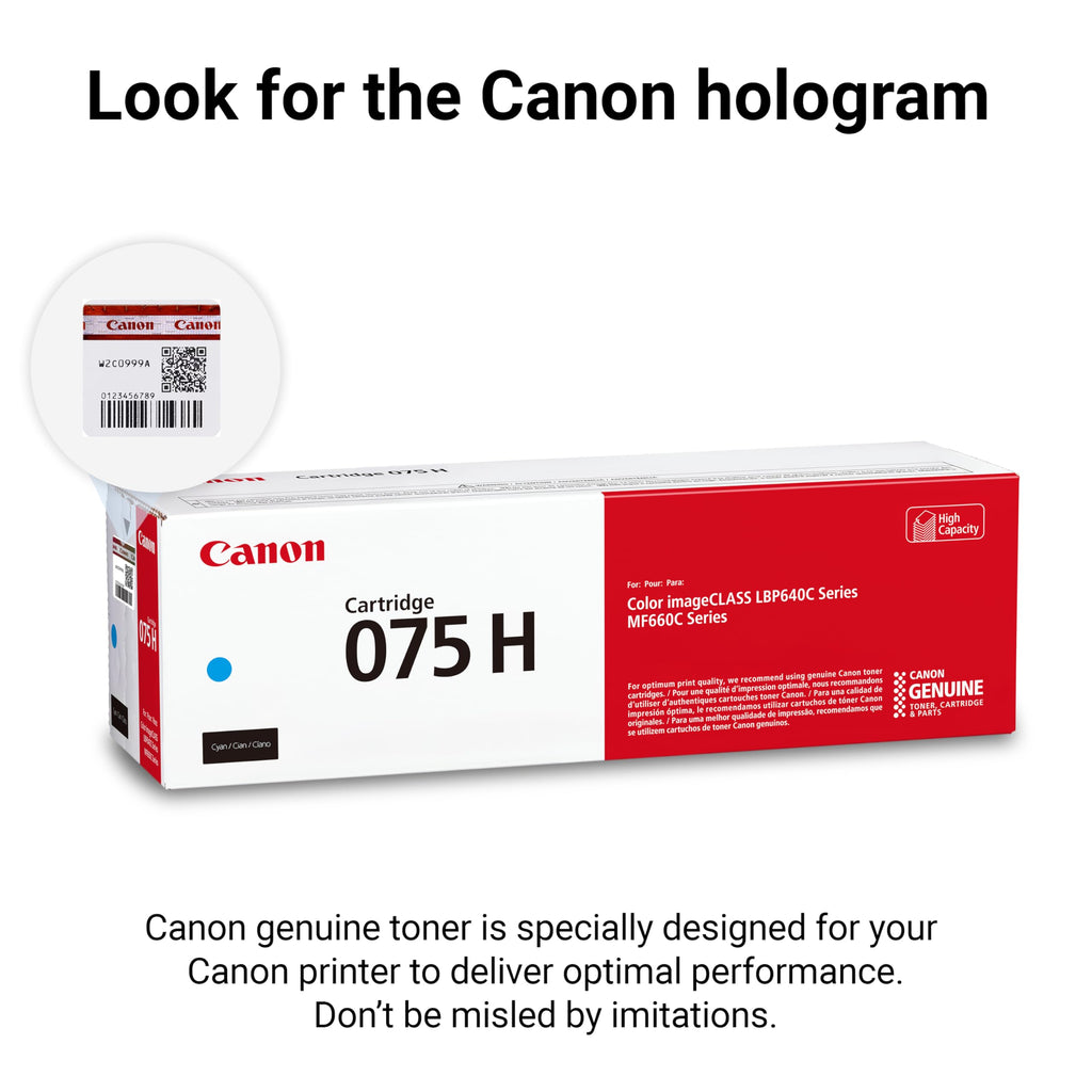 Canon Genuine 075 Cyan High Capacity Toner Cartridge Compatible with MF660 Series and LBP640 Series Laser Printers